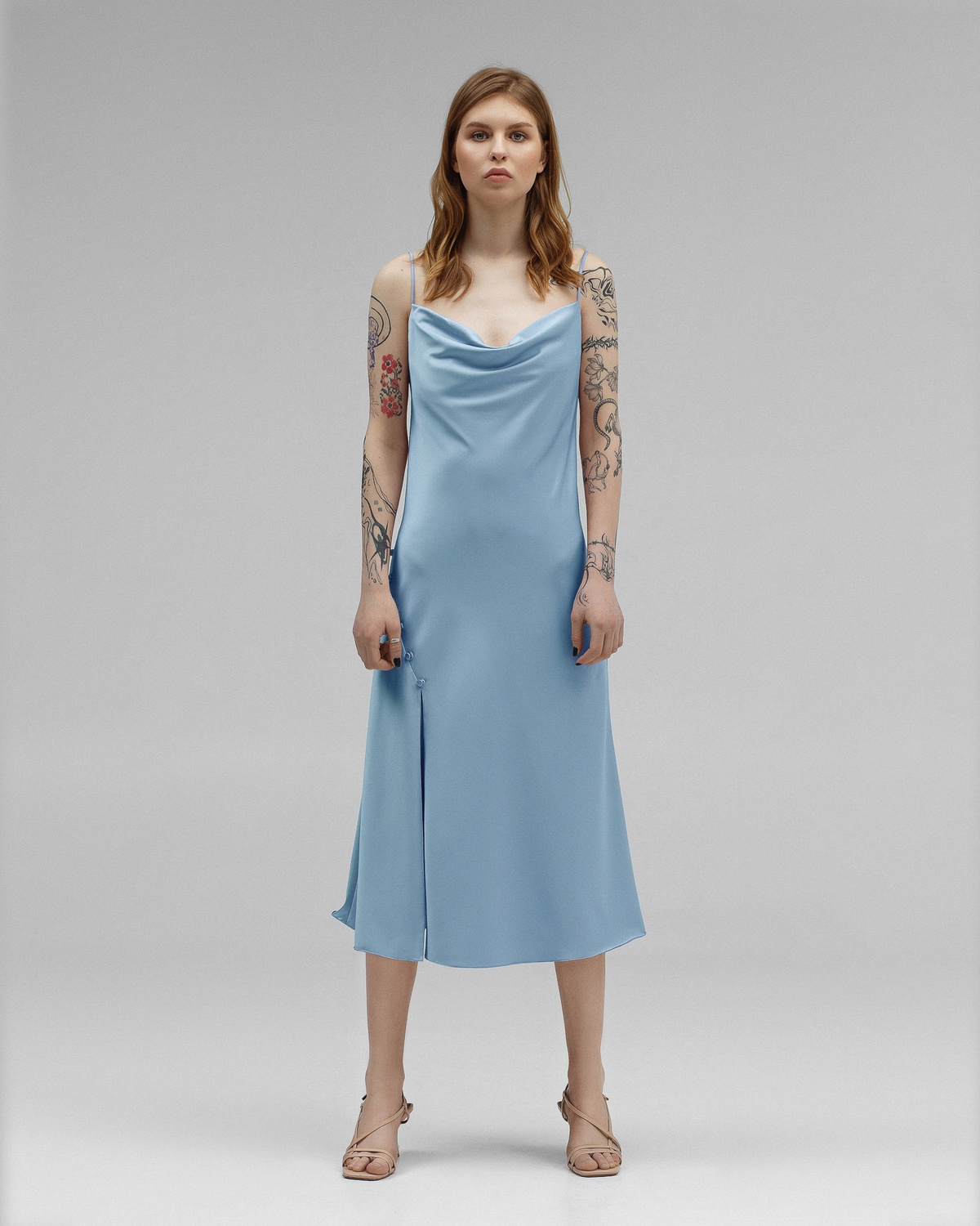 Шовкова сукня Pearl, Блакитний, L, Пуговицы