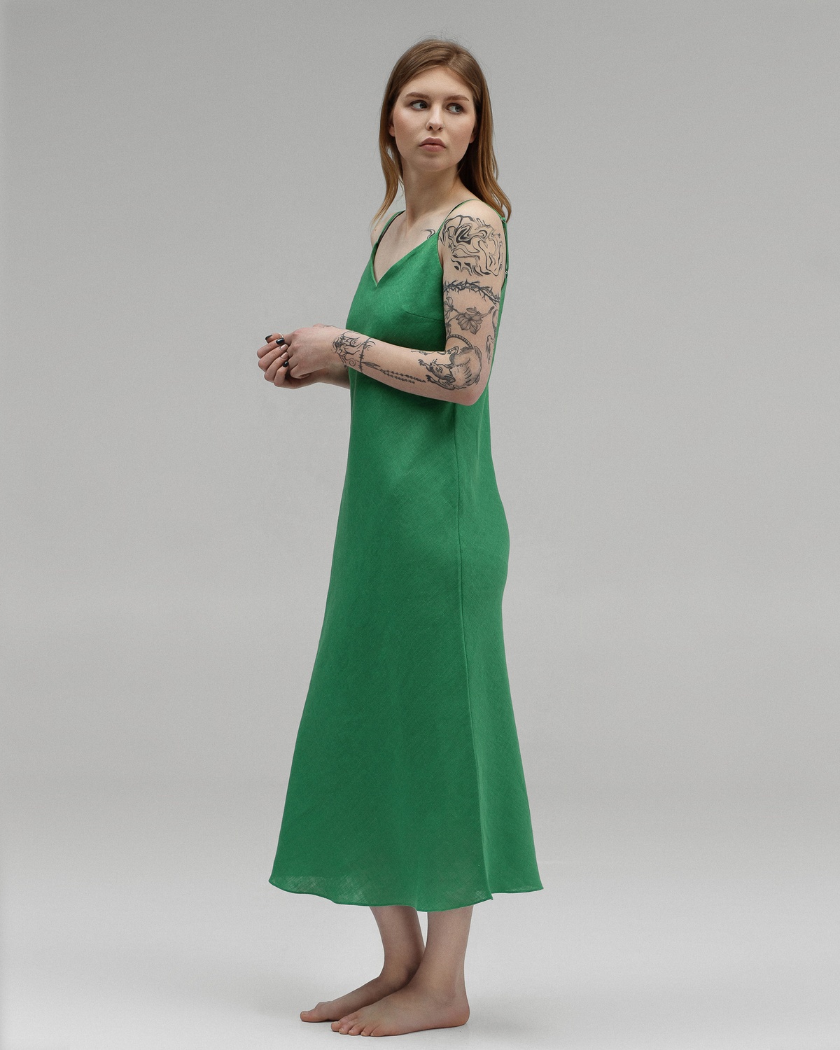 Linen Dress, Зелёный, XS